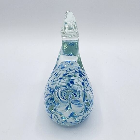 Solid Glass Blue Speckled Duck Goose Swan Paperweight, Desk Shelf Table Decor - Picture 4 of 7